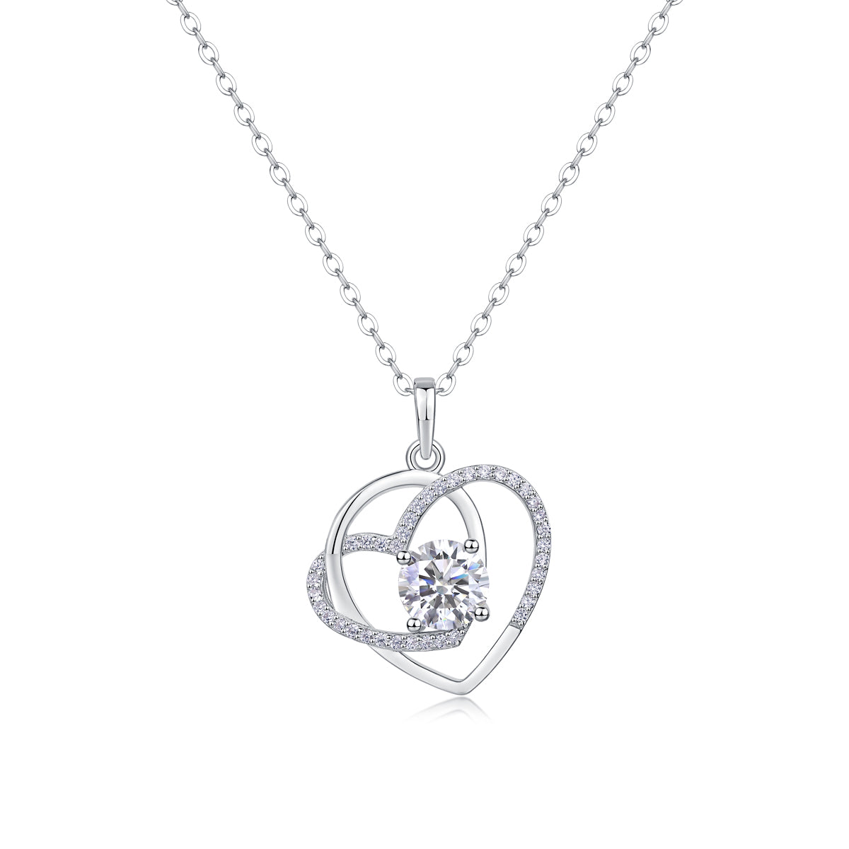 Heart To Heart Interlocking Luxury Fashion Diamond Pendant Necklace Set With Mosan Diamond Silver Ornaments